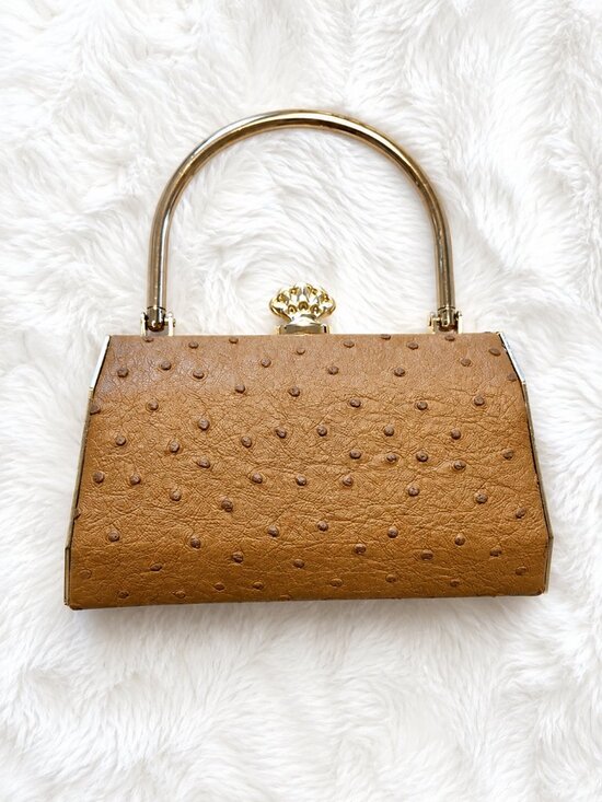 Bijoux Terner Handbags - Bijoux Terner Mini Purse, Brown Faux Ostrich Top Handle Structured Evening Bag